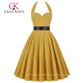 Grace Karin Sweetheart Backless Halter Nylon-Coton Jaune Retro Vintage 50s Party Dress CL008950-4